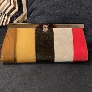 Vintage Dormeuil sateen striped bold colored clutch - made in England